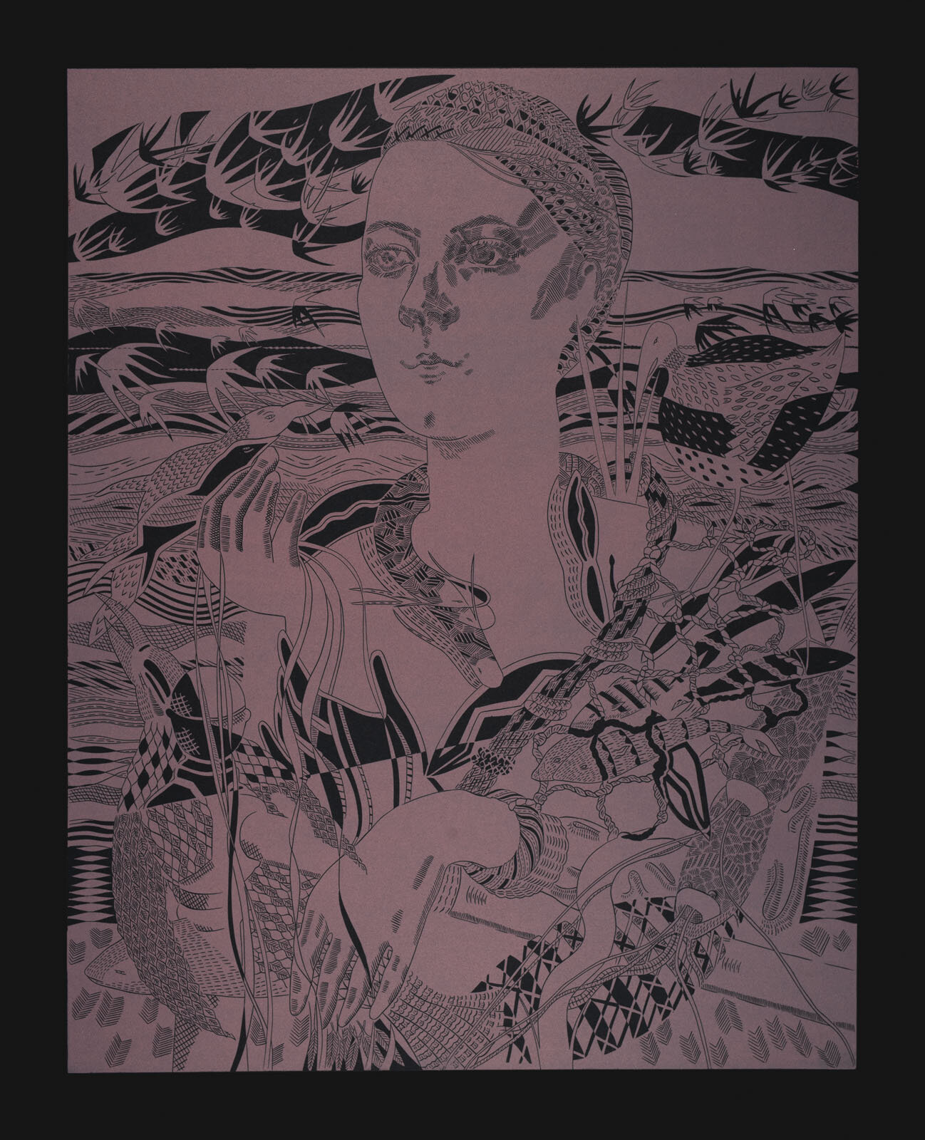 Behind the Human Ocean (Black Version), Linocut, 105cm x 77cm, January 2020 