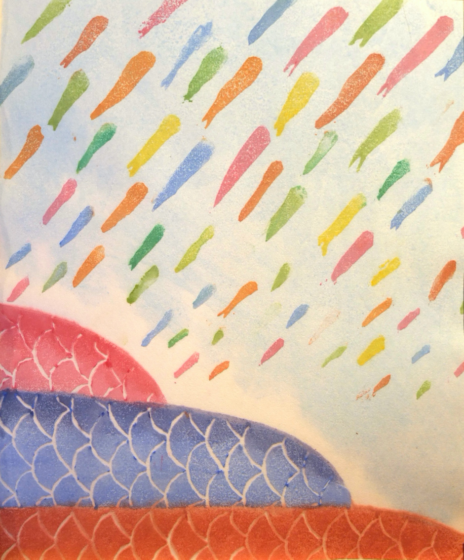 Colourful Koi Kites fill the skies on Children’s DayArtist: Val Johnson-BellJapanese woodcut on Hosho paper, 23 x 19 cmWhat a lovely thing for a country to do – have a Children’s Day.&nbsp;&nbsp;In Japan this day, 5 May, is traditionally a special d…