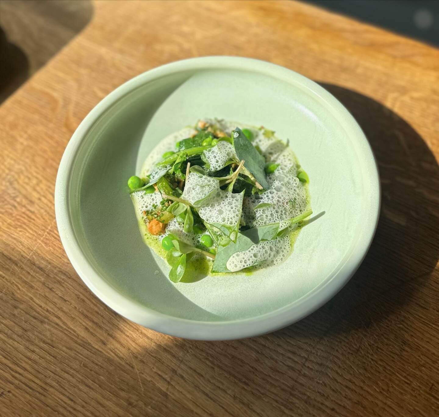 First season peas, broccoli, hazelnuts &amp; oyster