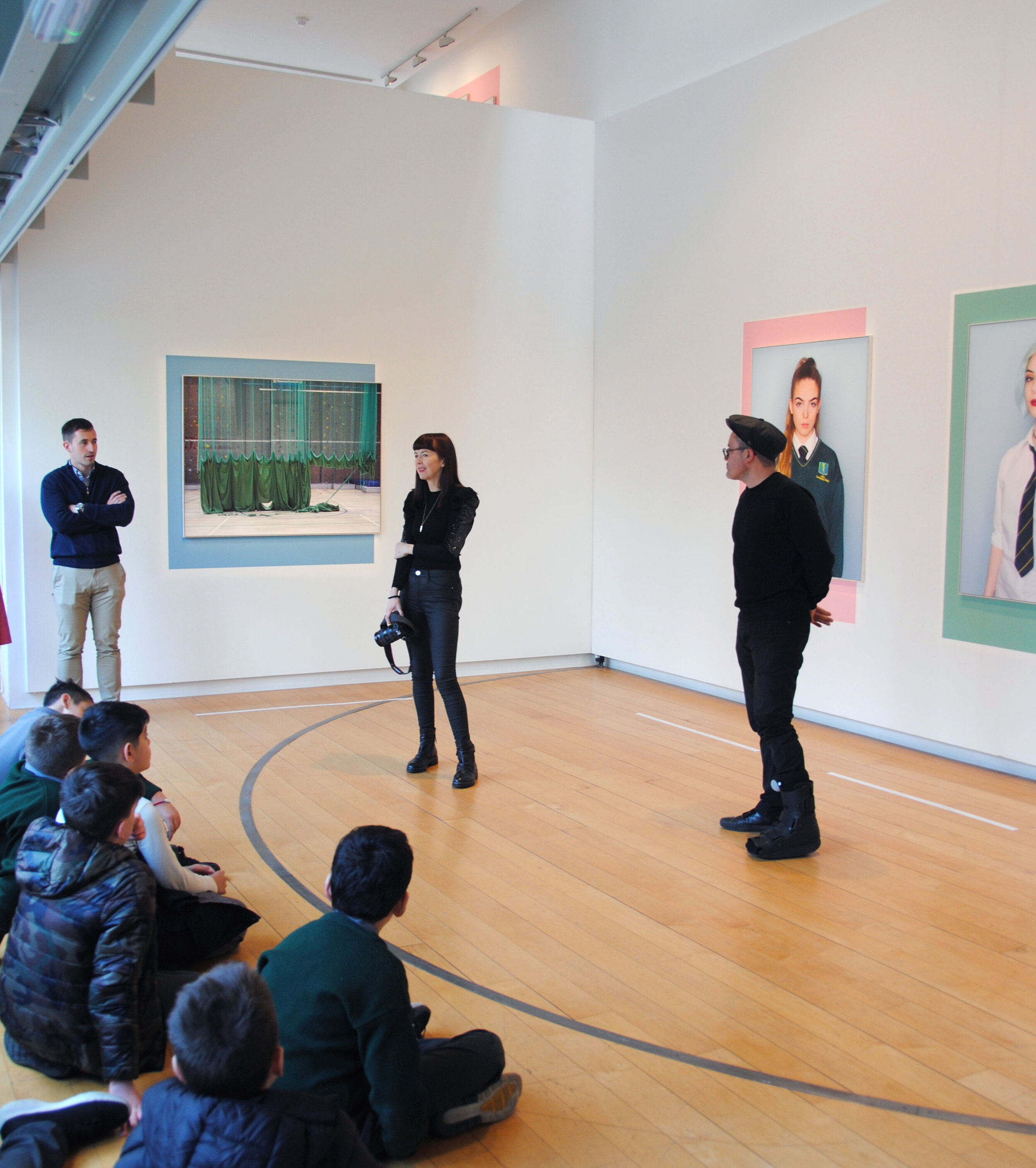  Artist Mandy O’Neill (pictured with Darragh Shanahan)  giving a tour on Quiet At The Back 