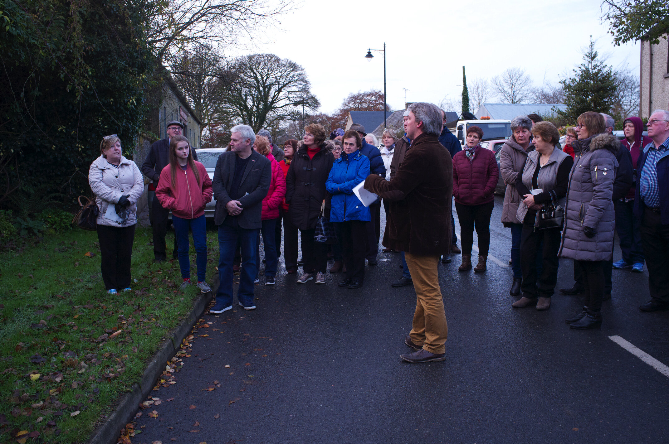  Architectural historian Kevin V. Mulligan giving a walking tour of the village of Drum 