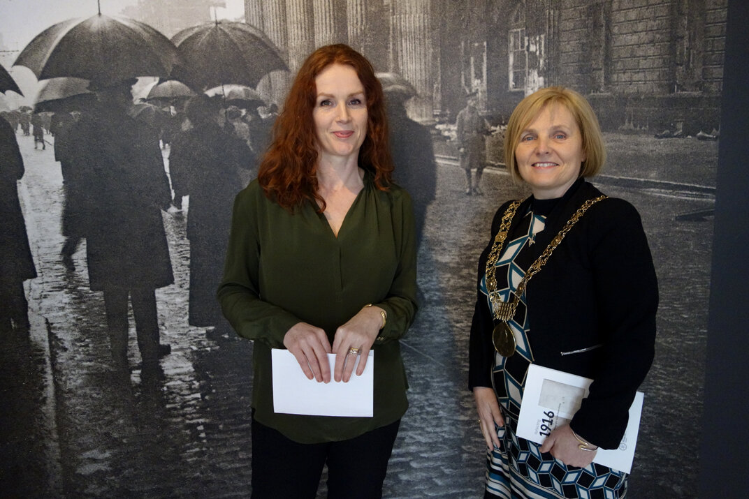  Curator Trish Lambe with the Lord Mayor of Dublin Críona Ní Dhálaigh at the launch of the exhibition 