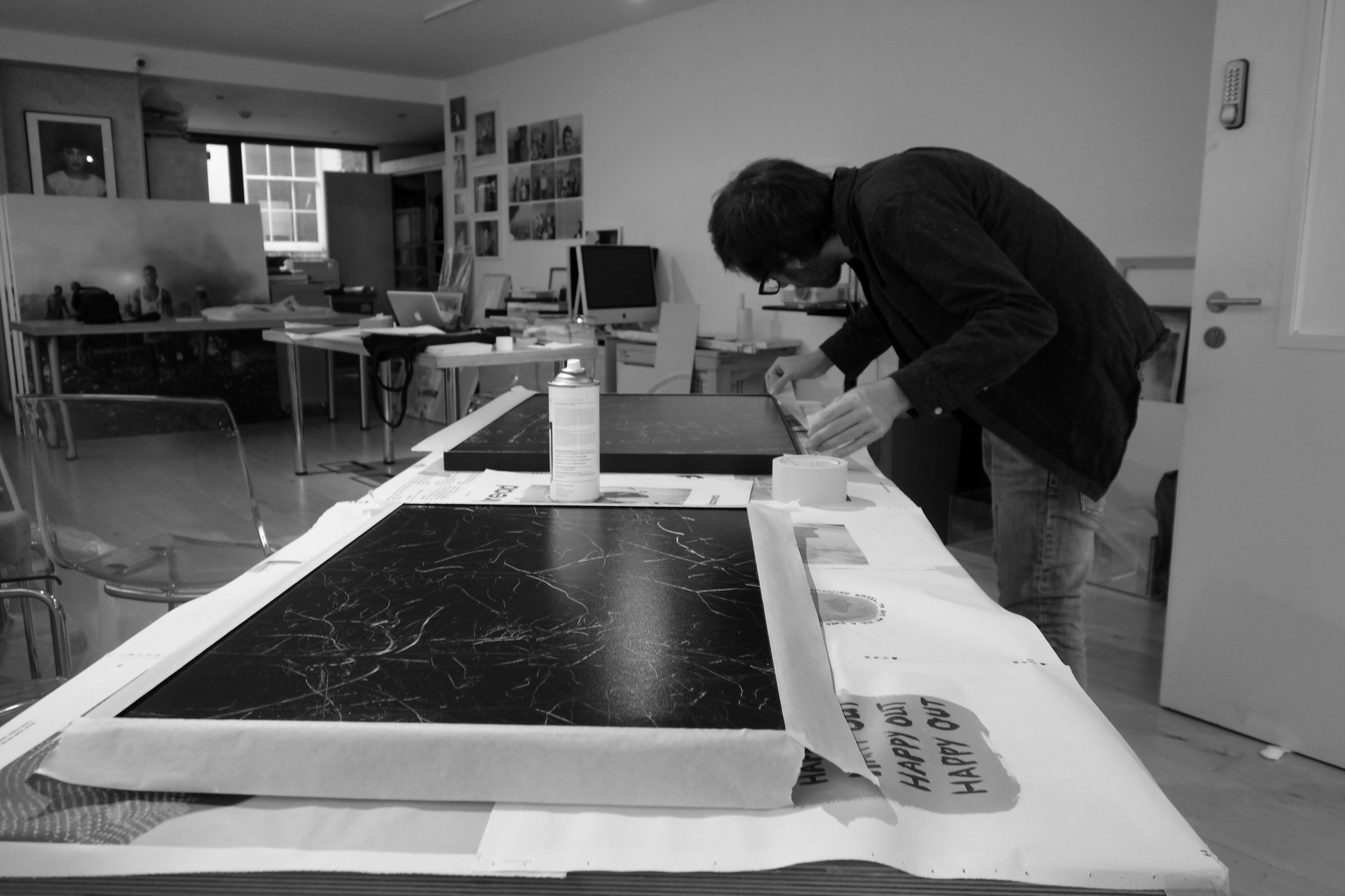  Paul Gaffney preparing his work for the exhibition 