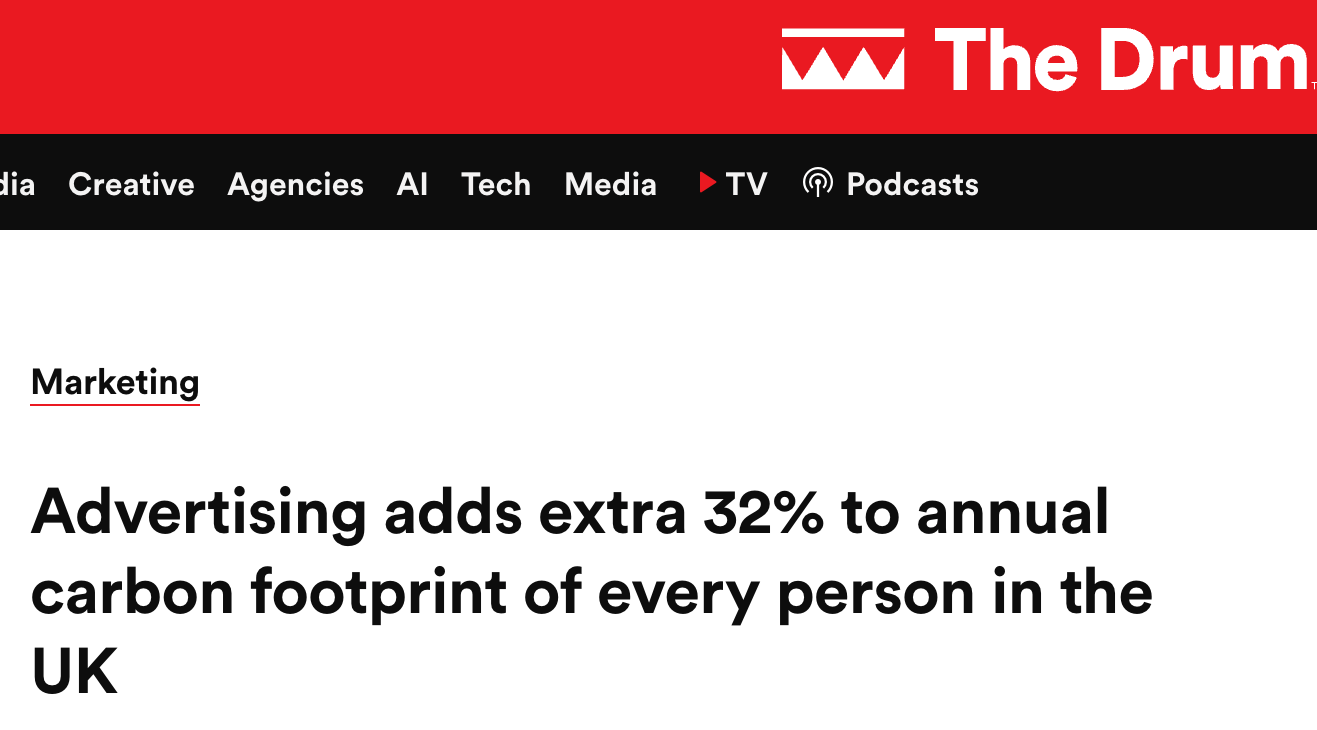 Advertising adds extra 32% to annual carbon footprint of every person in the UK