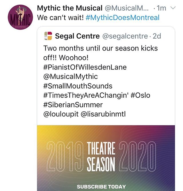 #MythicDoesMontreal feels like the appropriate hashtag. Can&rsquo;t wait to bring the Underworld to Canada soon! #Mythic #NewMusical #NorthAmericanPremiere #segalcenter