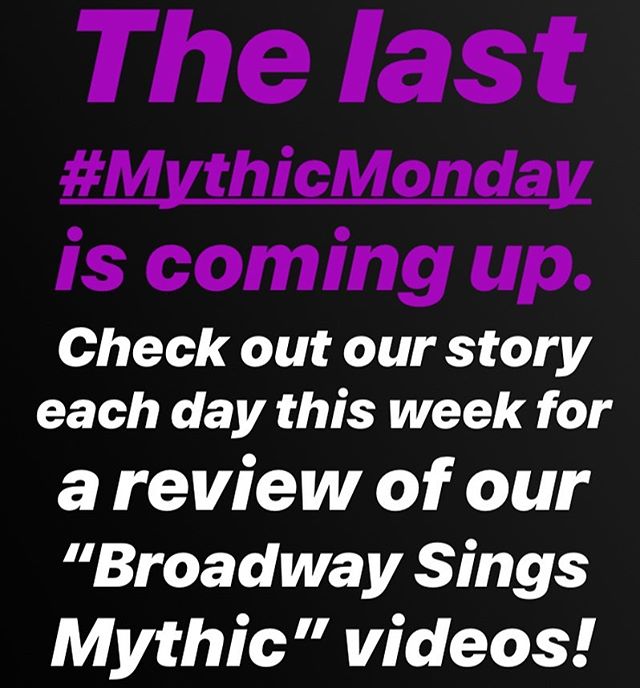 It&rsquo;s been an awesome ride! With our last #MythicMonday of the summer coming up, we&rsquo;re posting links to all of our Broadway Sings MYTHIC videos in our story - a new one each day this week. Be sure to tune in and catch the ones you&rsquo;ve