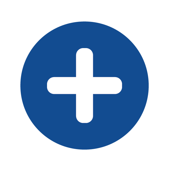 Blue circular icon with a white plus sign in the center.