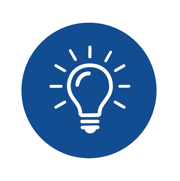 Icon of a light bulb inside a blue circle, symbolizing an idea or innovation.