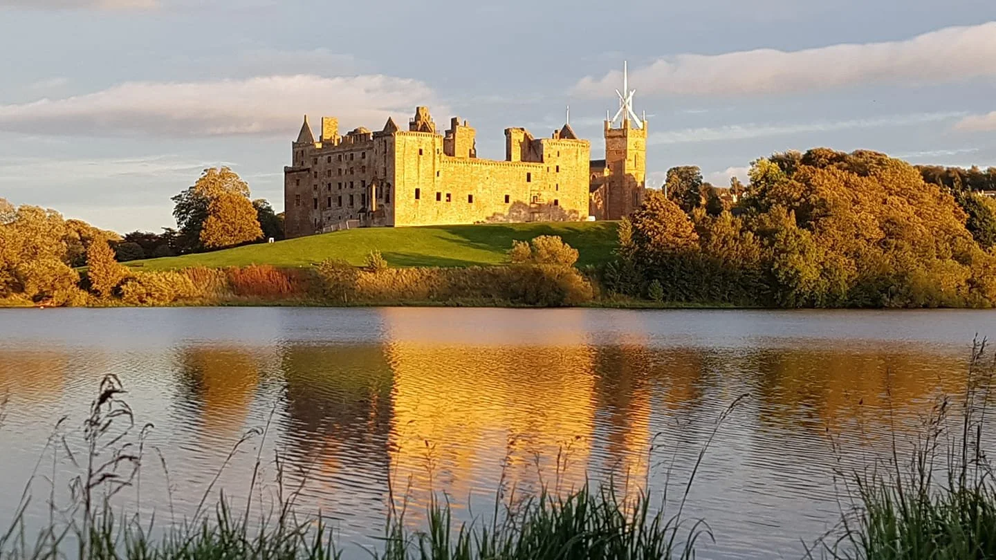 Looking across Linlithgow Loch to the Palace and St Michael's Church