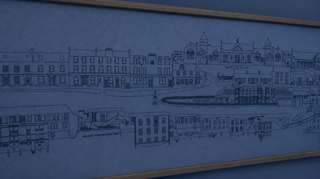 Embroidered townscape of Linlithgow from the Linlithgow Embroideries