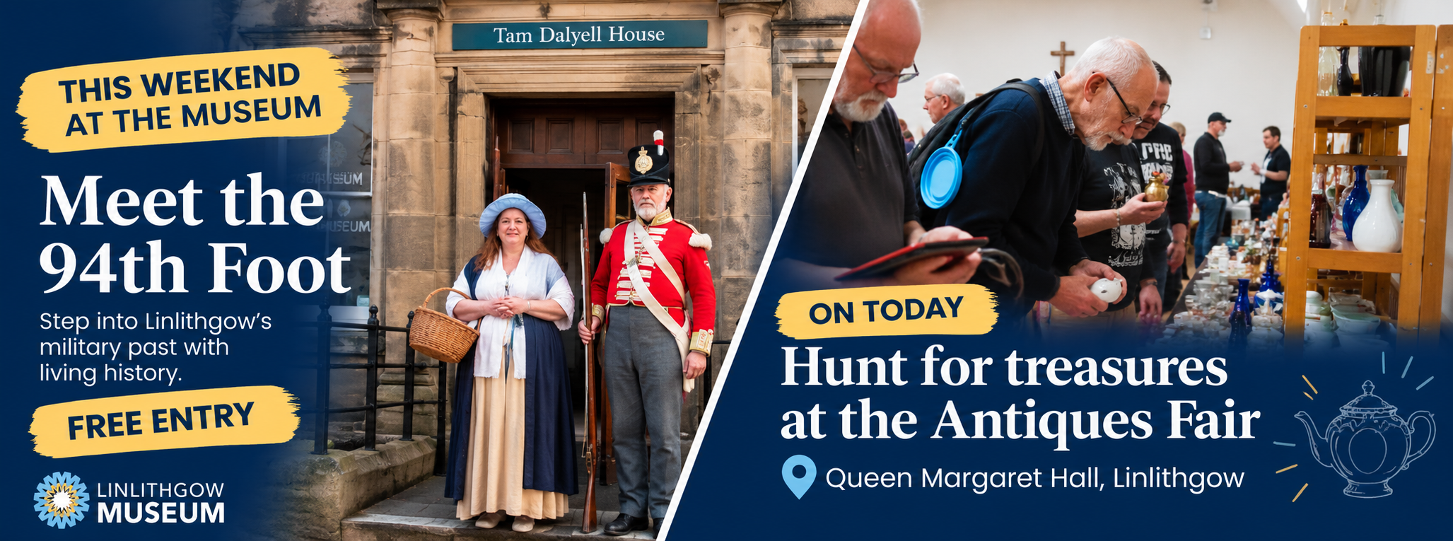 Advertising the 94th Foot Living History Weekend and the Antiques Fair