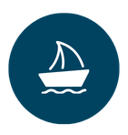 Icon of a sail boat on a deep blue background