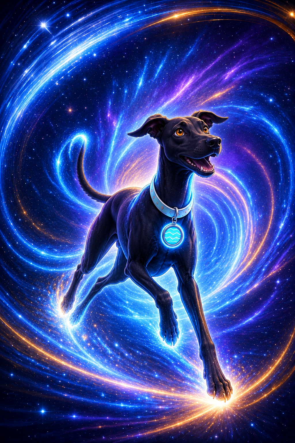 BB, Linlithgow Museum's dog mascot, travelling through a colourful time portal
