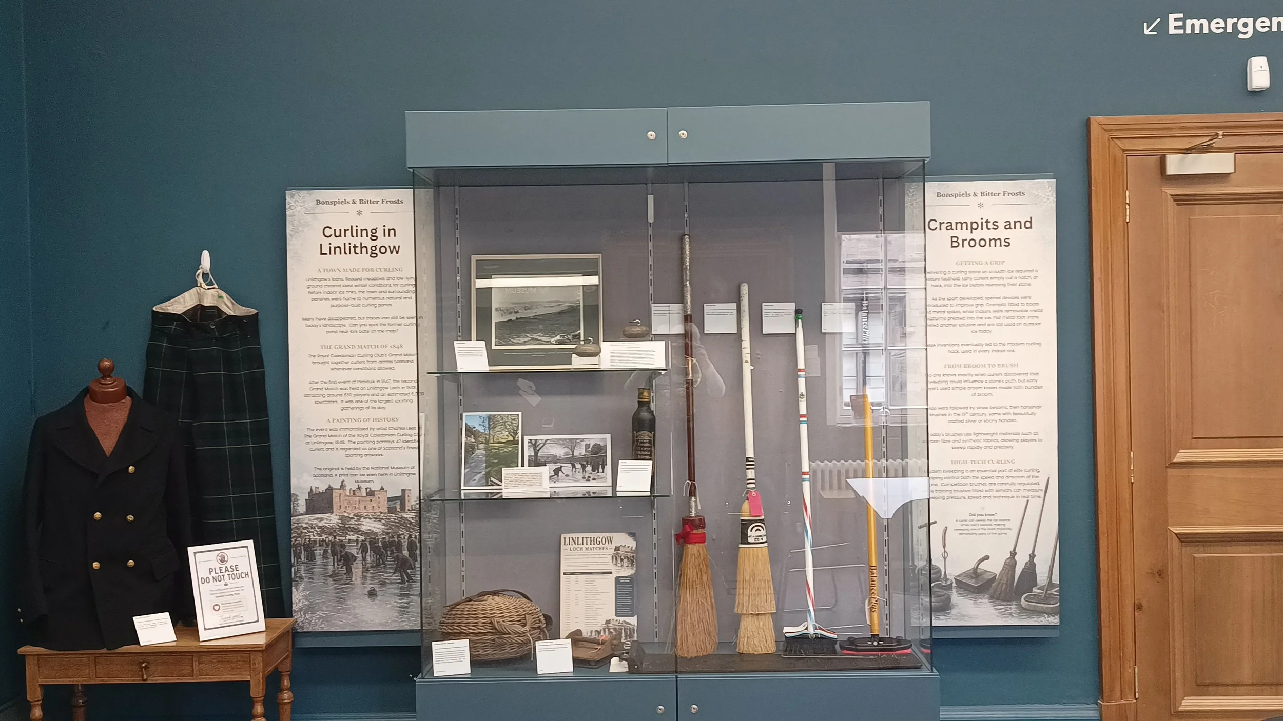 Bonspiels and Bitter Frosts curling exhibition display at Linlithgow Museum
