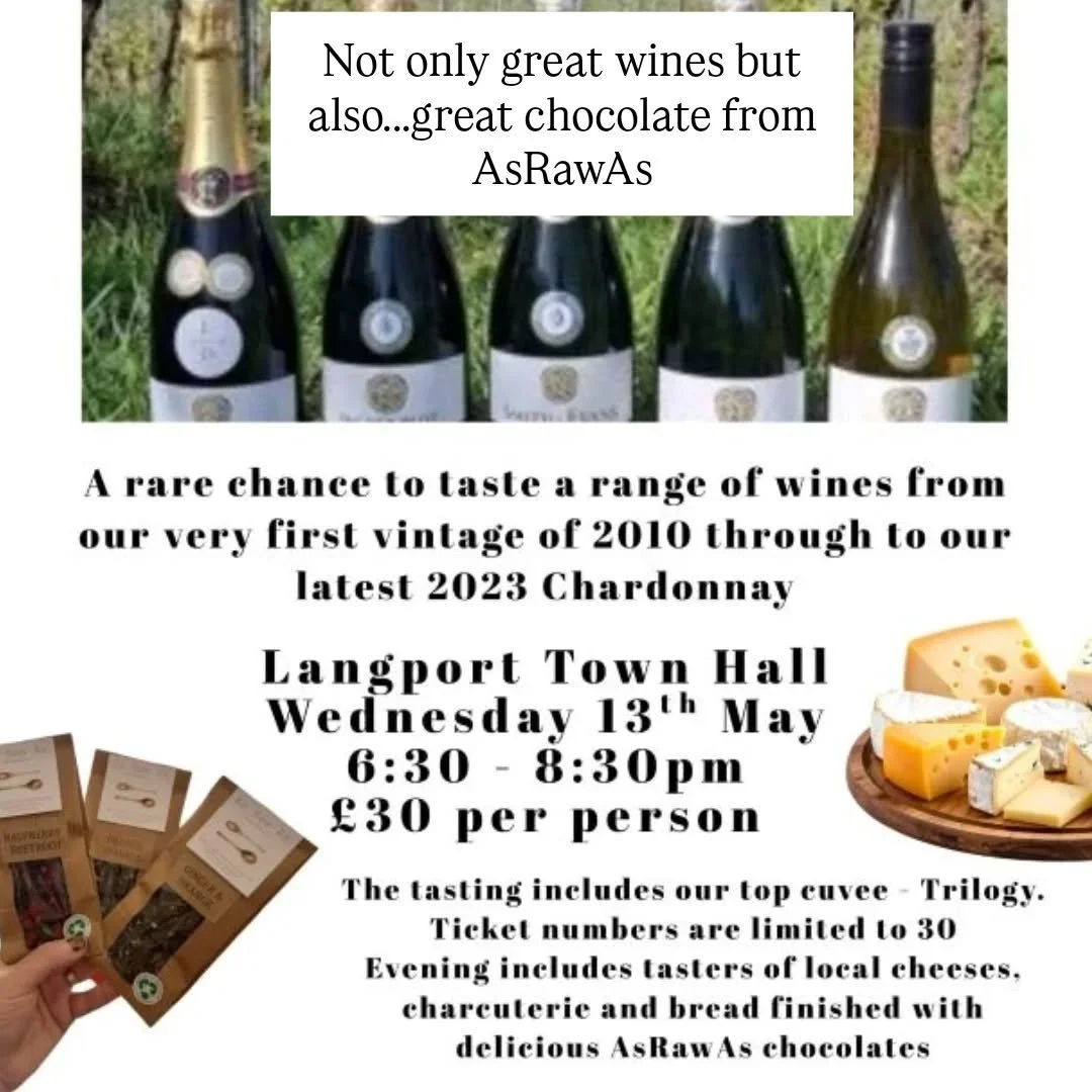 A late and very welcome addition from Rachel @swmakers Wine, Cheese and now ...wonderful chocolates from @asrawas 
DM us for tickets for 13th June or buy at 
www.smithandevans.co.uk/wine
##visitlangport #somersetvineyard #langportwhereitsto