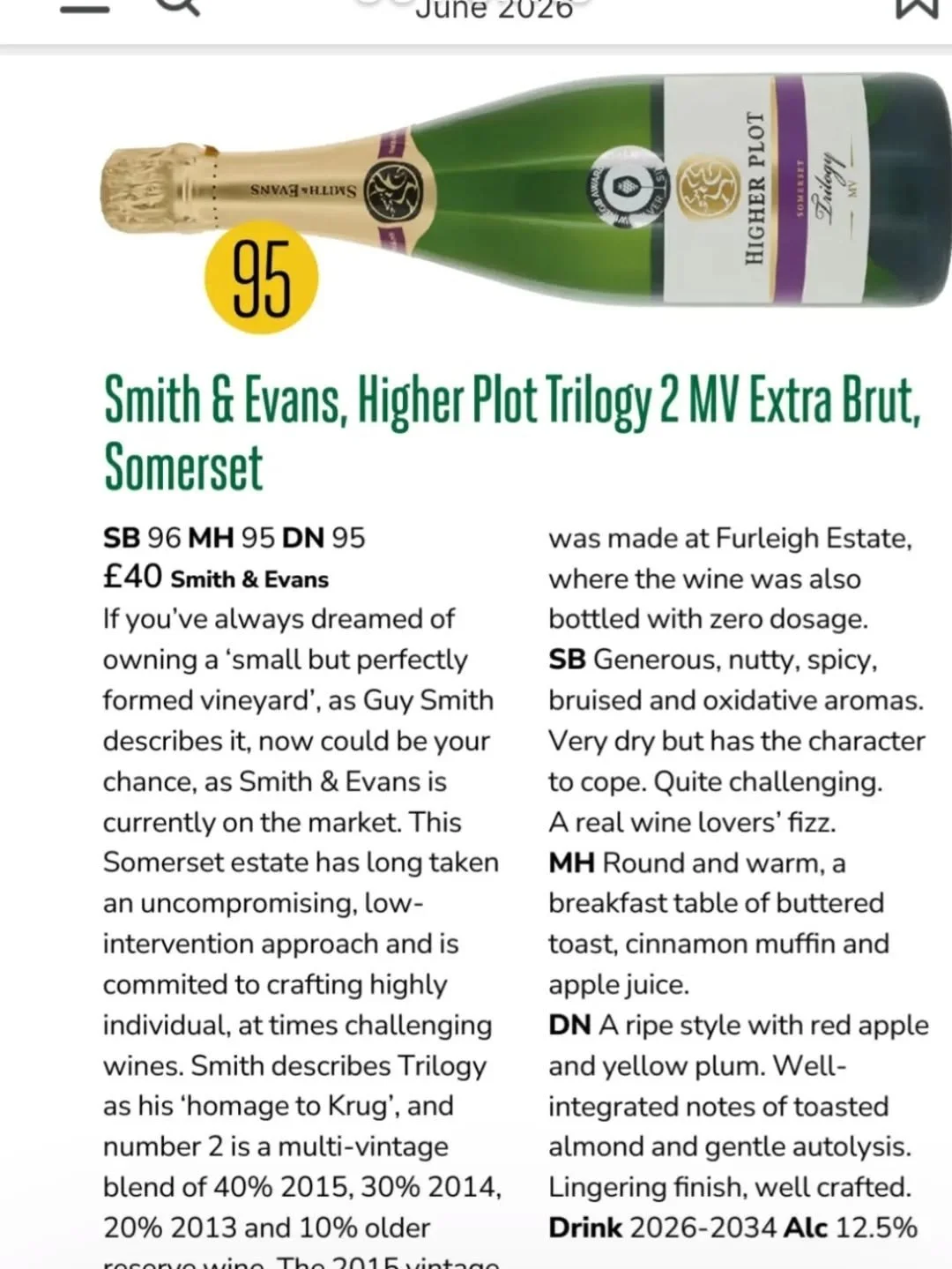 We're very pleased to say our Multi Vintage Trilogy 2 got 95 points in the @decanter English MV and NV tasting.  This wine is our chance to really shape a blend without the constraints of a single harvest.  Incidentally,  the first version relleased 