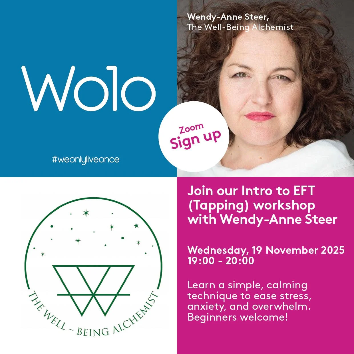 Join our Intro to EFT (Tapping) workshop with Wendy-Anne Steer