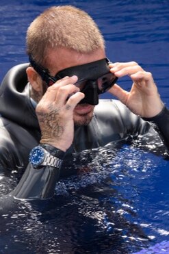 David Beckham preparing for a Static Apnea attempt. Via David Beckham’s Instagram