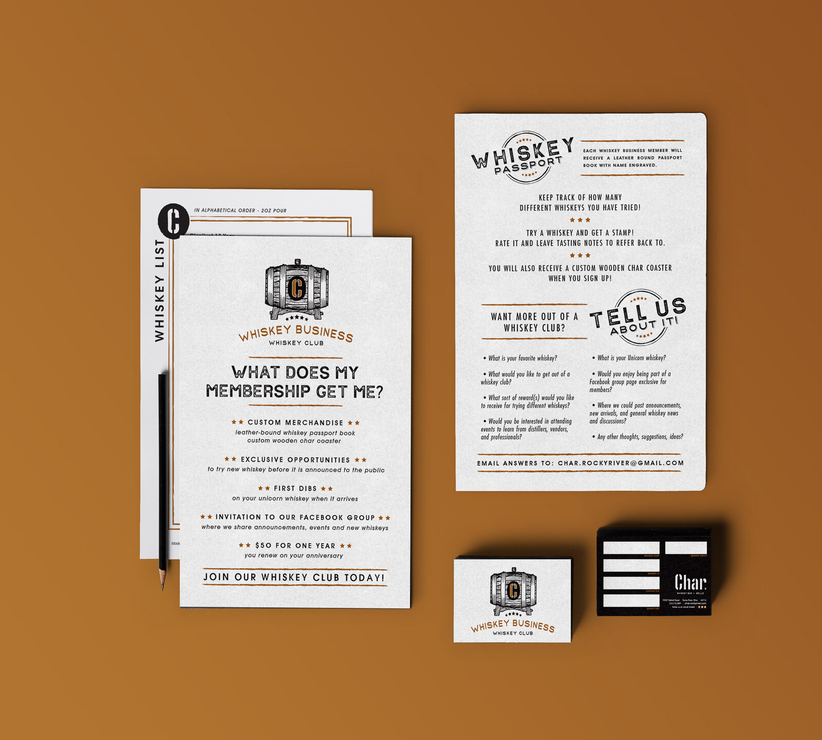 Whiskey Club print marketing design.