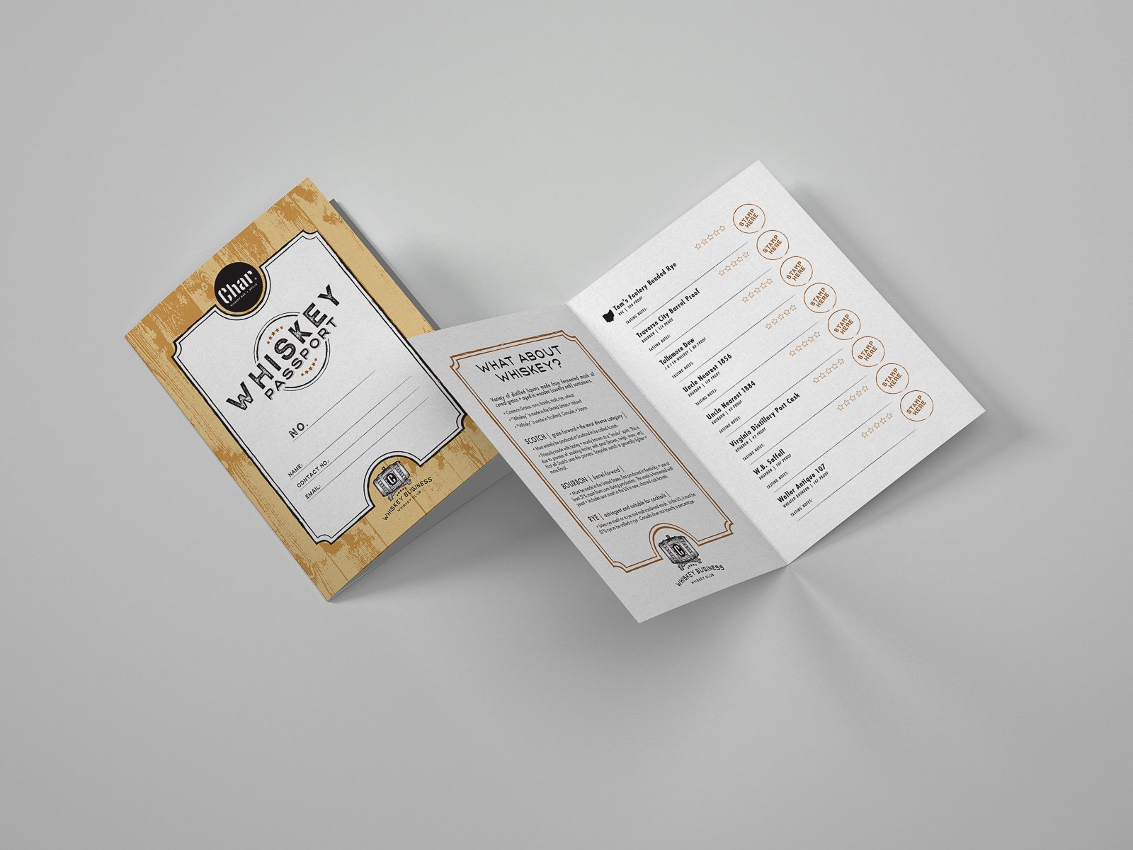 Multi-page whiskey passport design.