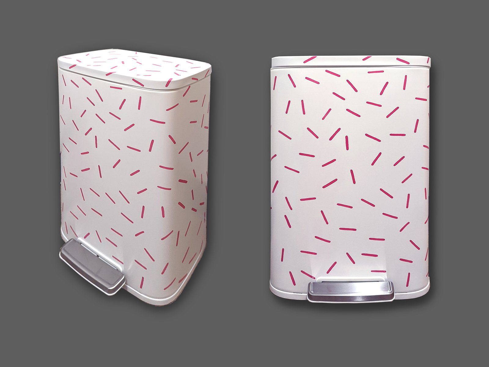 Hand painted trash cans to add visual interest.