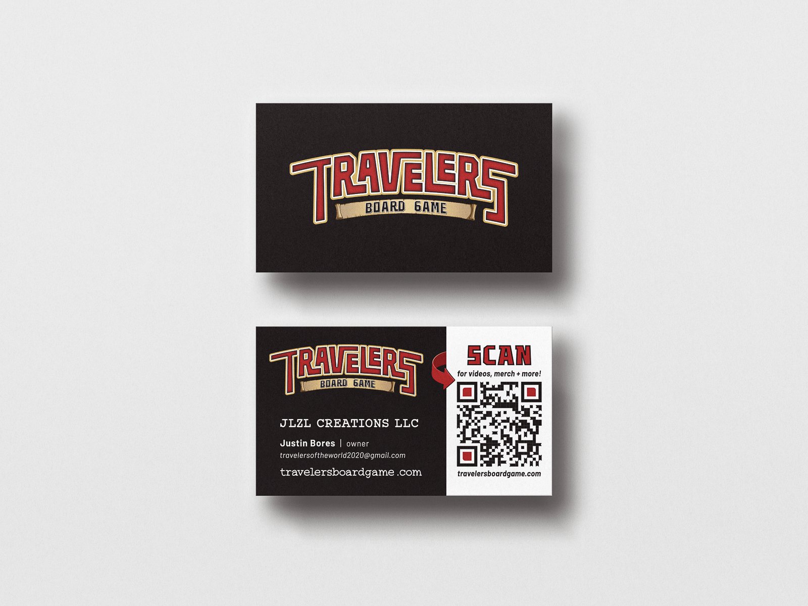 Business card design with QR code creation.
