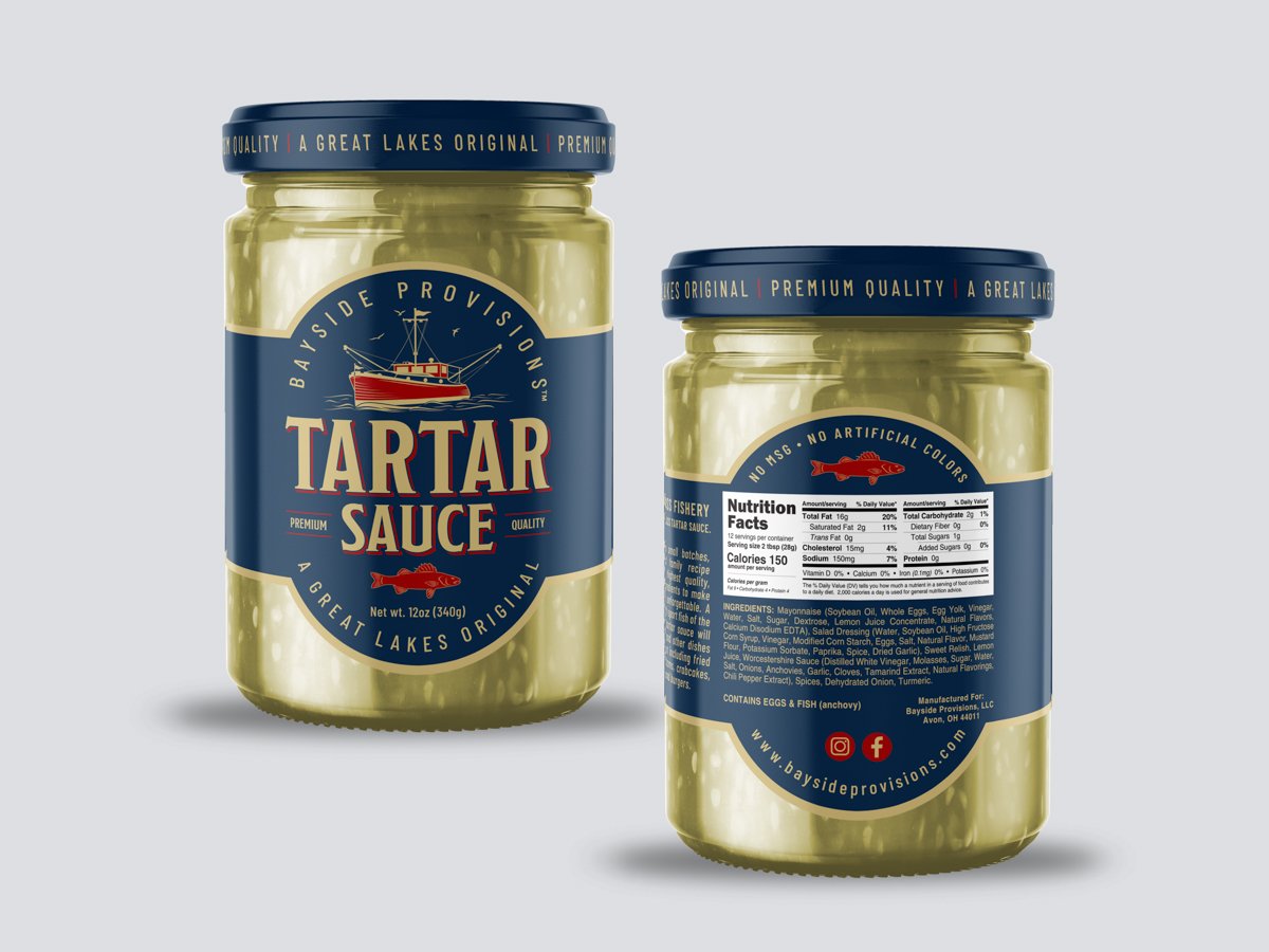 Wrap label design for tartar sauce jars.