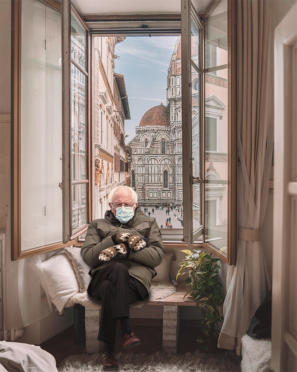 Our latest collab with Senator Sanders and the famous mittens 💯 #wanderlust #visitflorence 
📸 @girlgoneabroad 
🕺 @berniesanders
📍 @windowtotheduomo