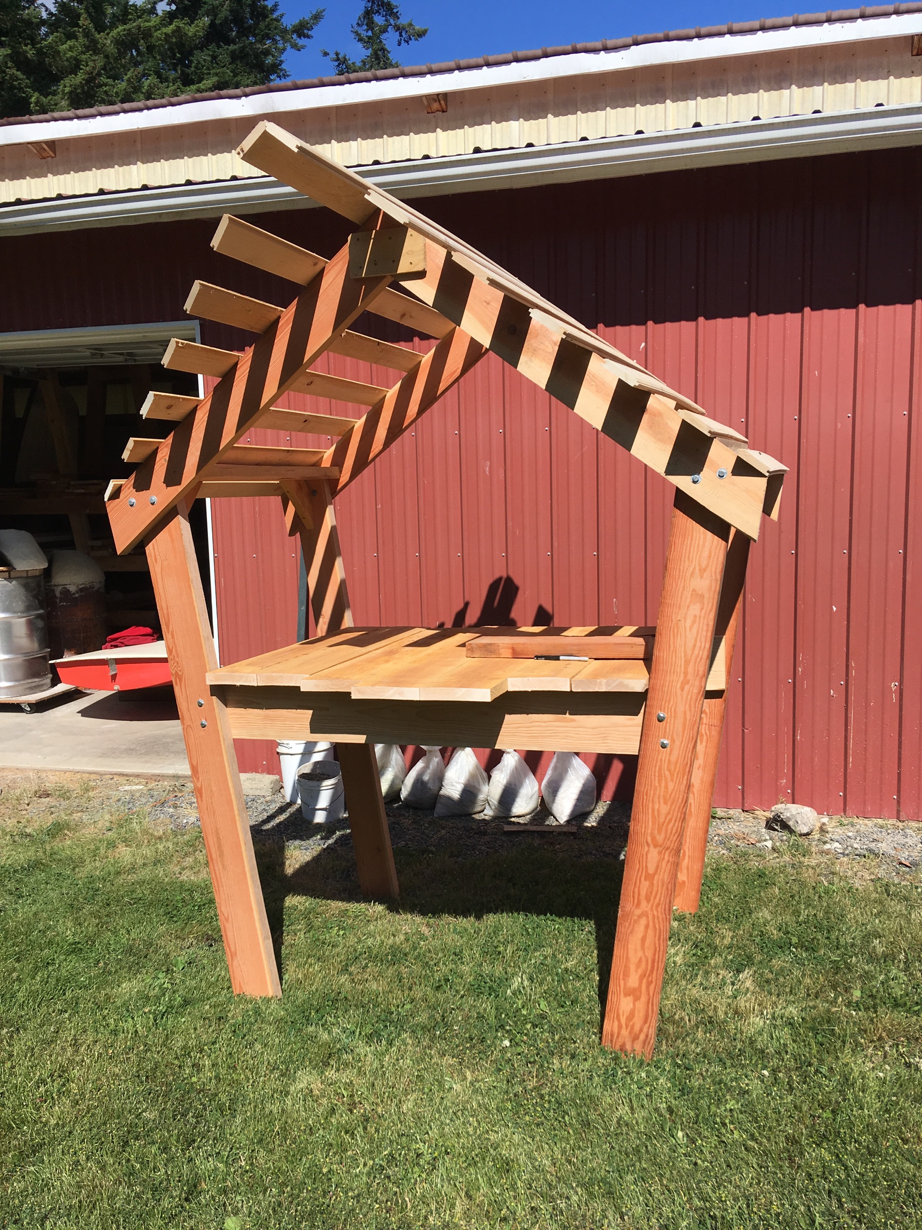 June 15, 2019 A brand new oven roof just rolled off the line-this one is for sale. Any takers? It will have a finished metal roof and, of course, a custom oven.