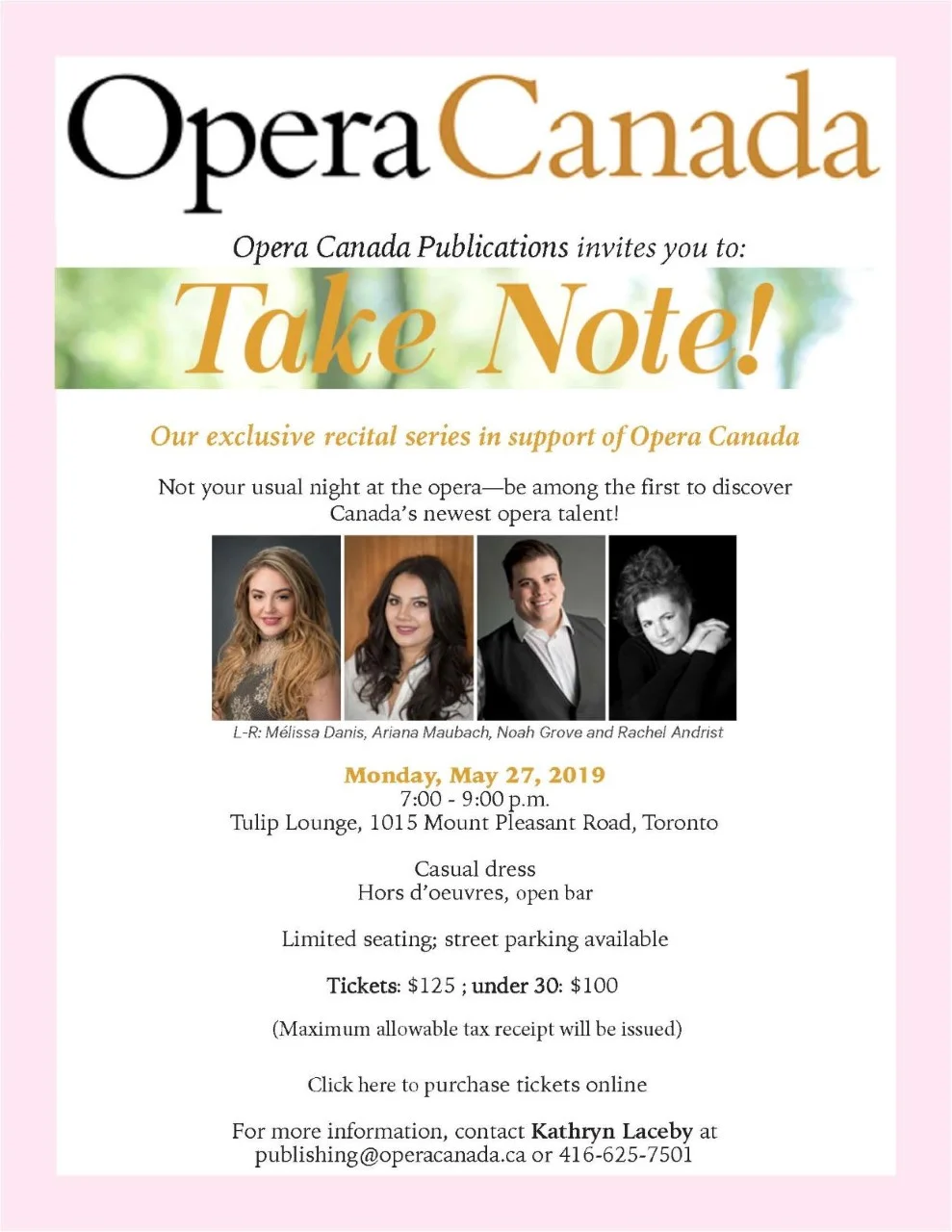 Take Note!  Emerging Artist Gala in Support of Opera Canada