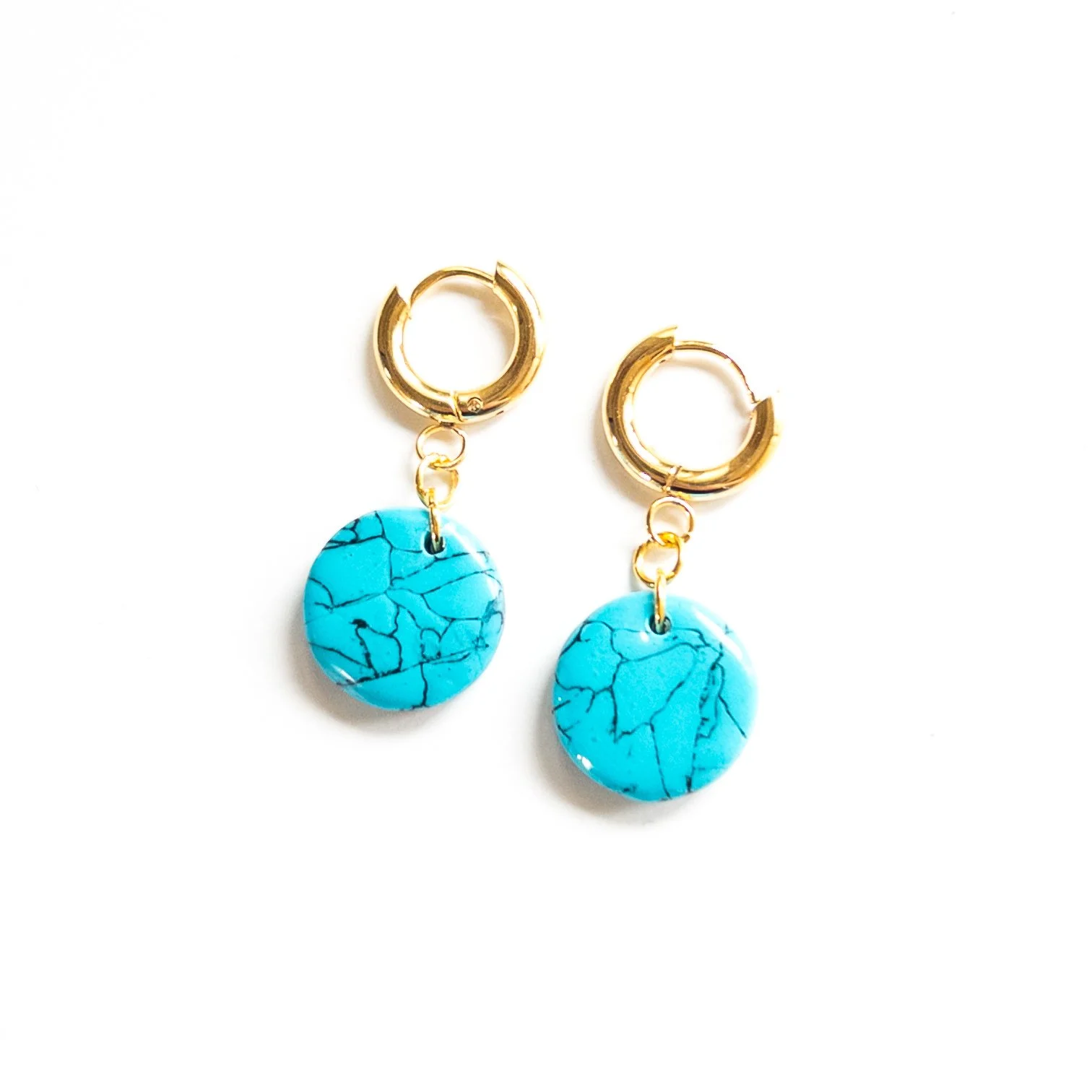 Turquoise Marble Circle Earrings