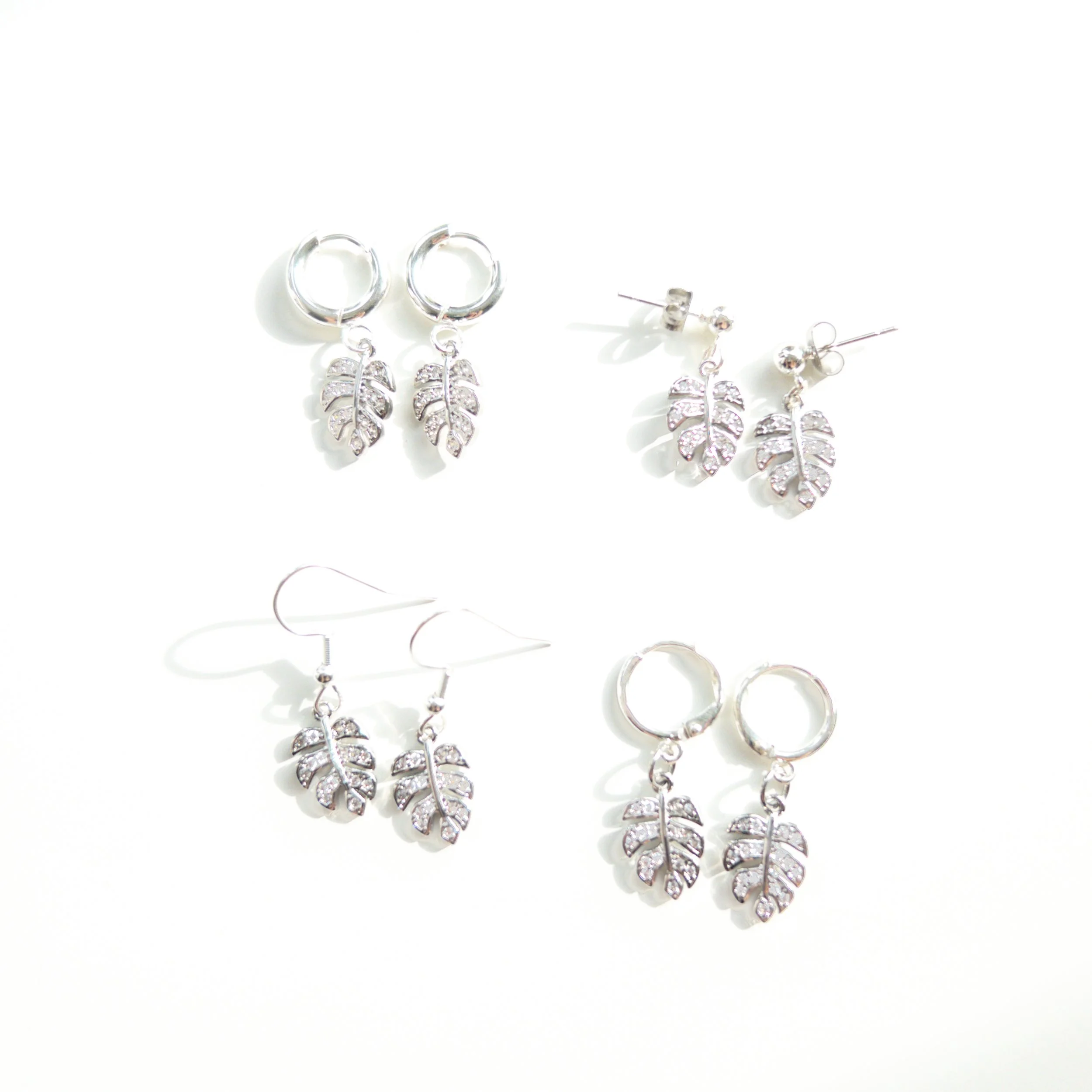 Silver Monstera Leaf Earrings