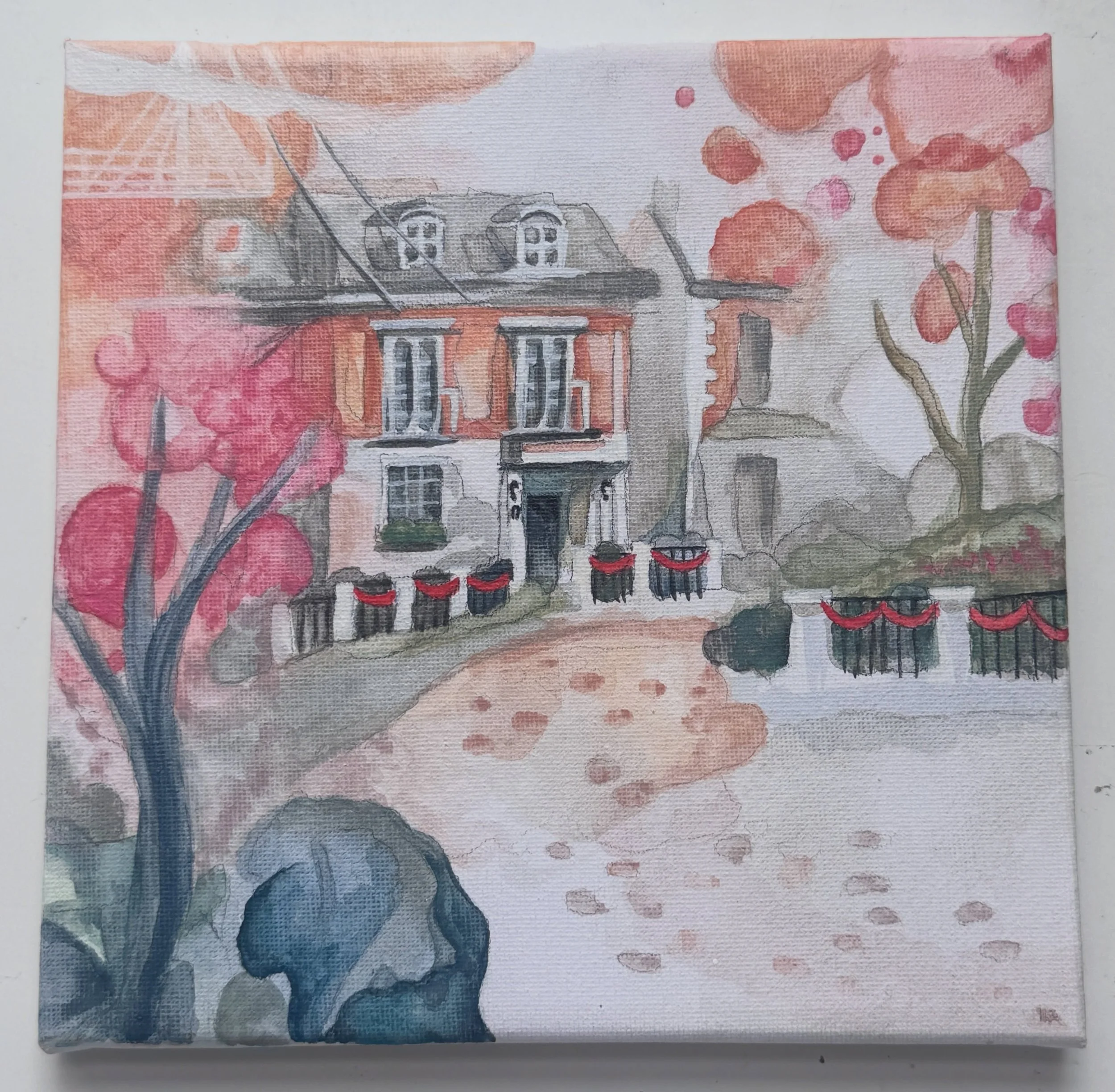 The process of the Grand Floridian Mary Poppins paintings I did for my bestie 🩷

The originals on the wall in our hotel room that she fell in love with 

I started by doing a quick mini version in a sketchbook to test colours. I also hadn't picked u