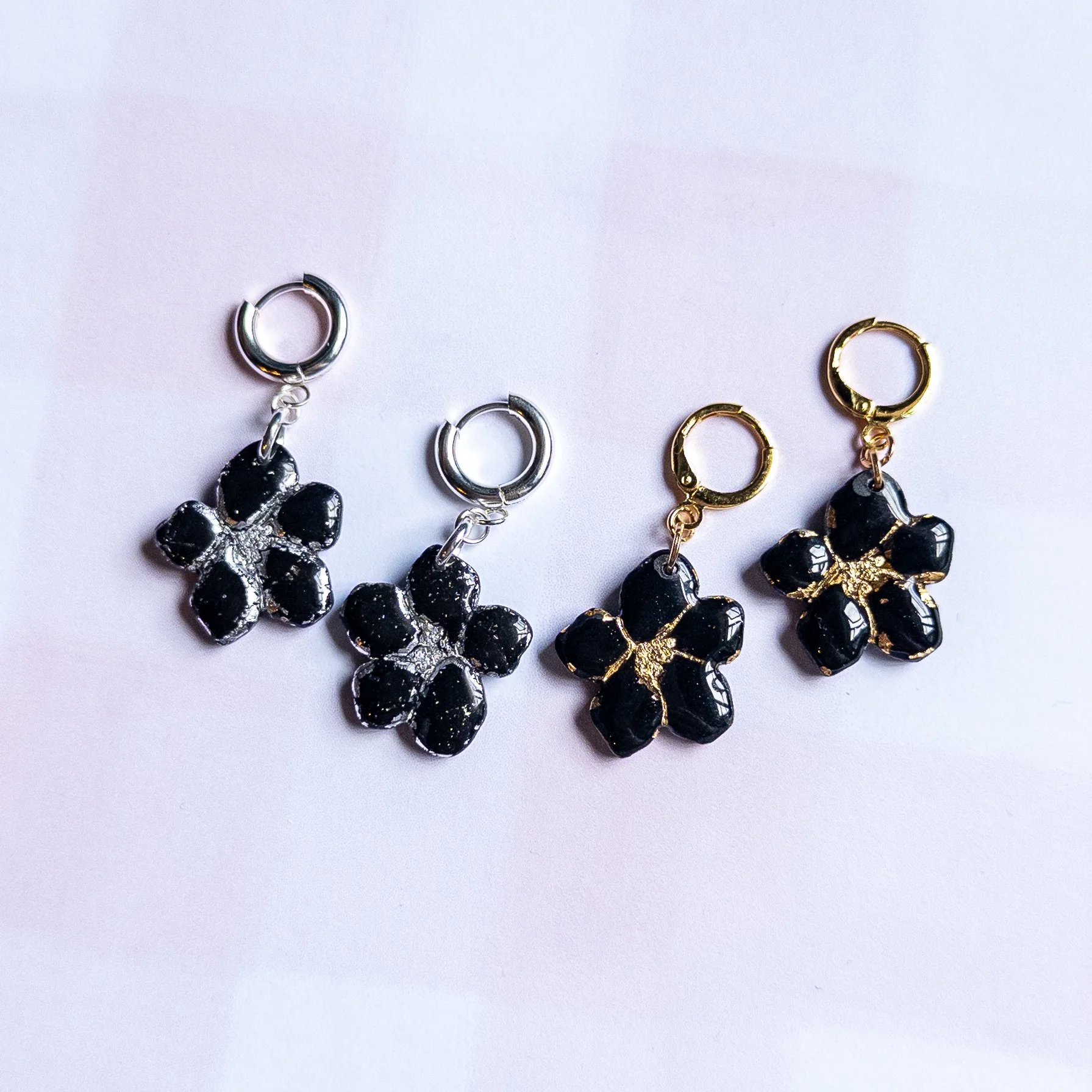 Black Foil Flower Earrings