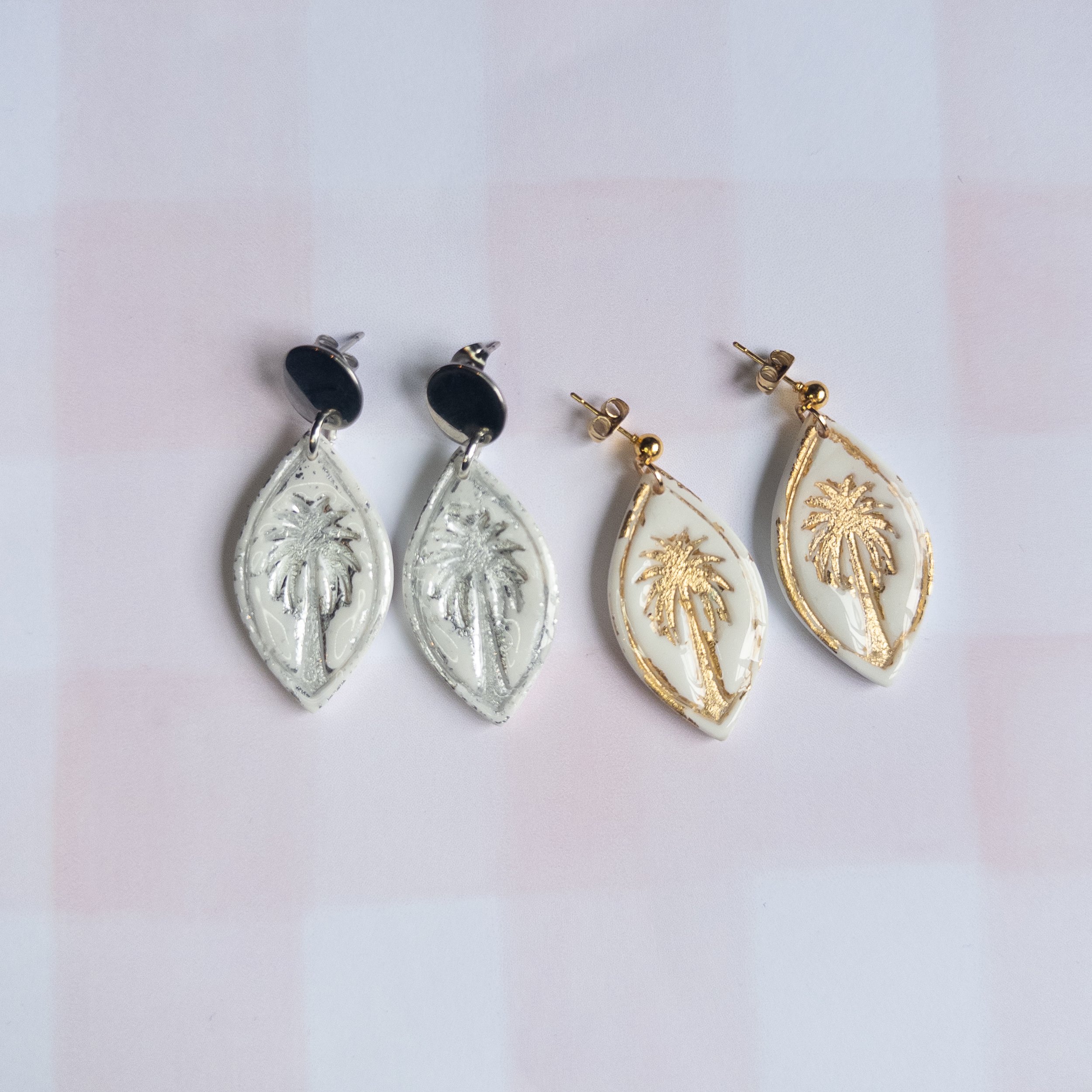White Foil Palm Tree Earrings
