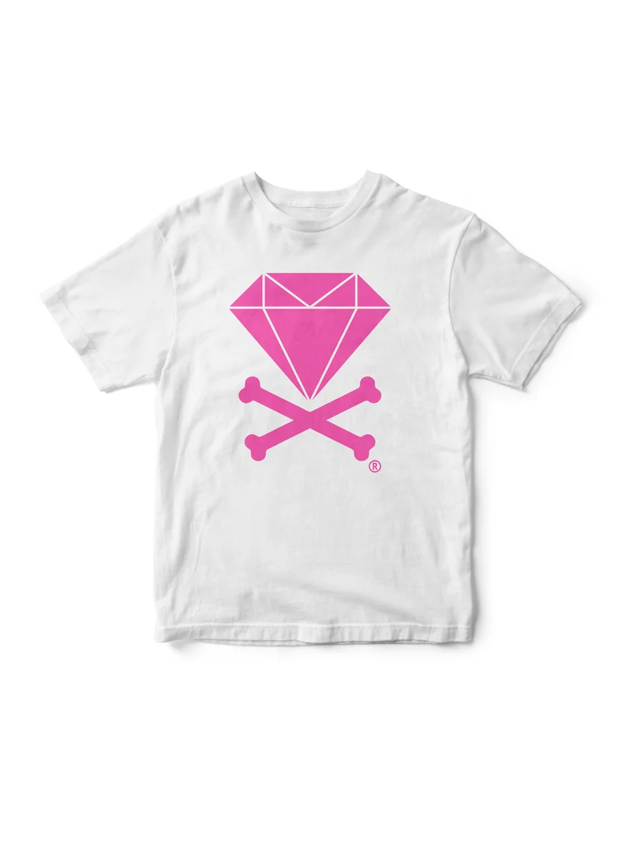 Diamond &amp; Crossbones T-Shirt (White/Hot Pink)
