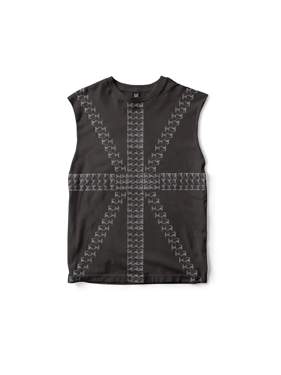 Studded Flag Sleeveless T-Shirt (Washed Black)