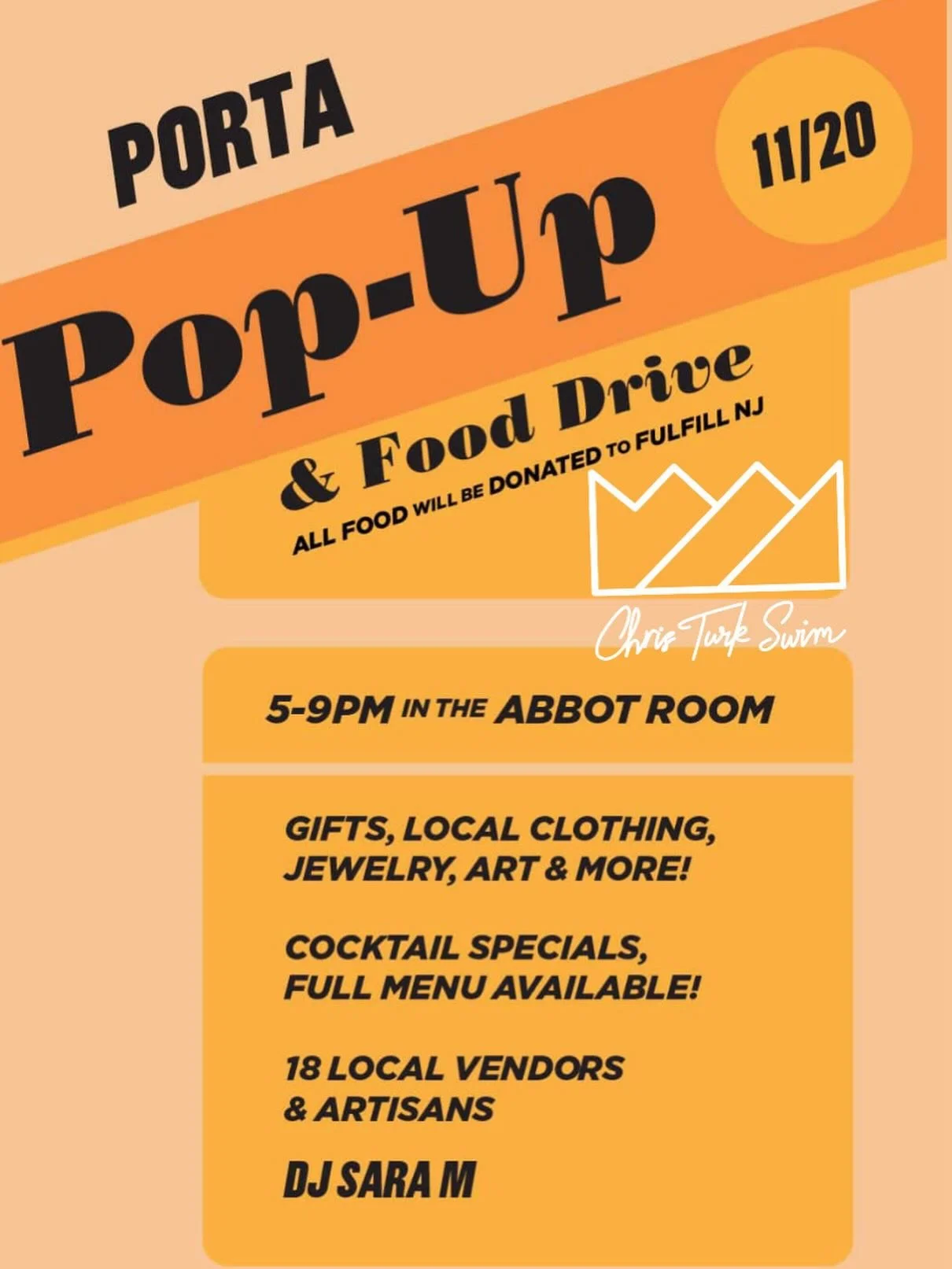 TONIGHT: stop by @portaasburypark to get your @christurkswim holiday gifts from 5-9PM!