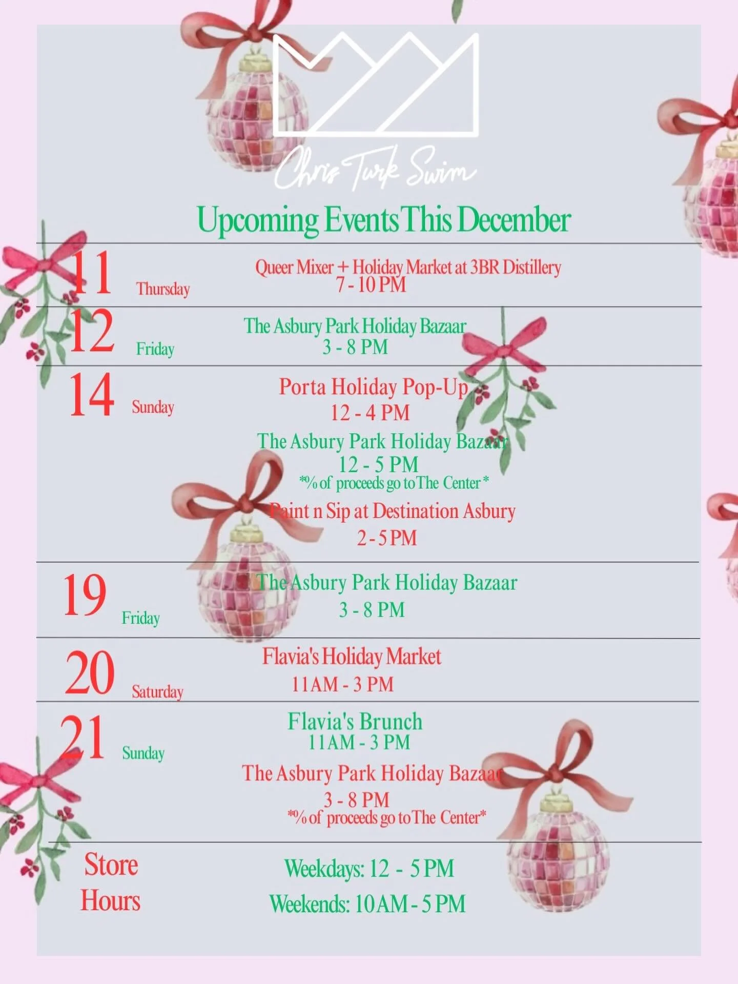 Check out all the upcoming @christurkswim events and grab your holiday gifts! 🎁🎄🎅🏼🤶🏼❄️🪩🔥