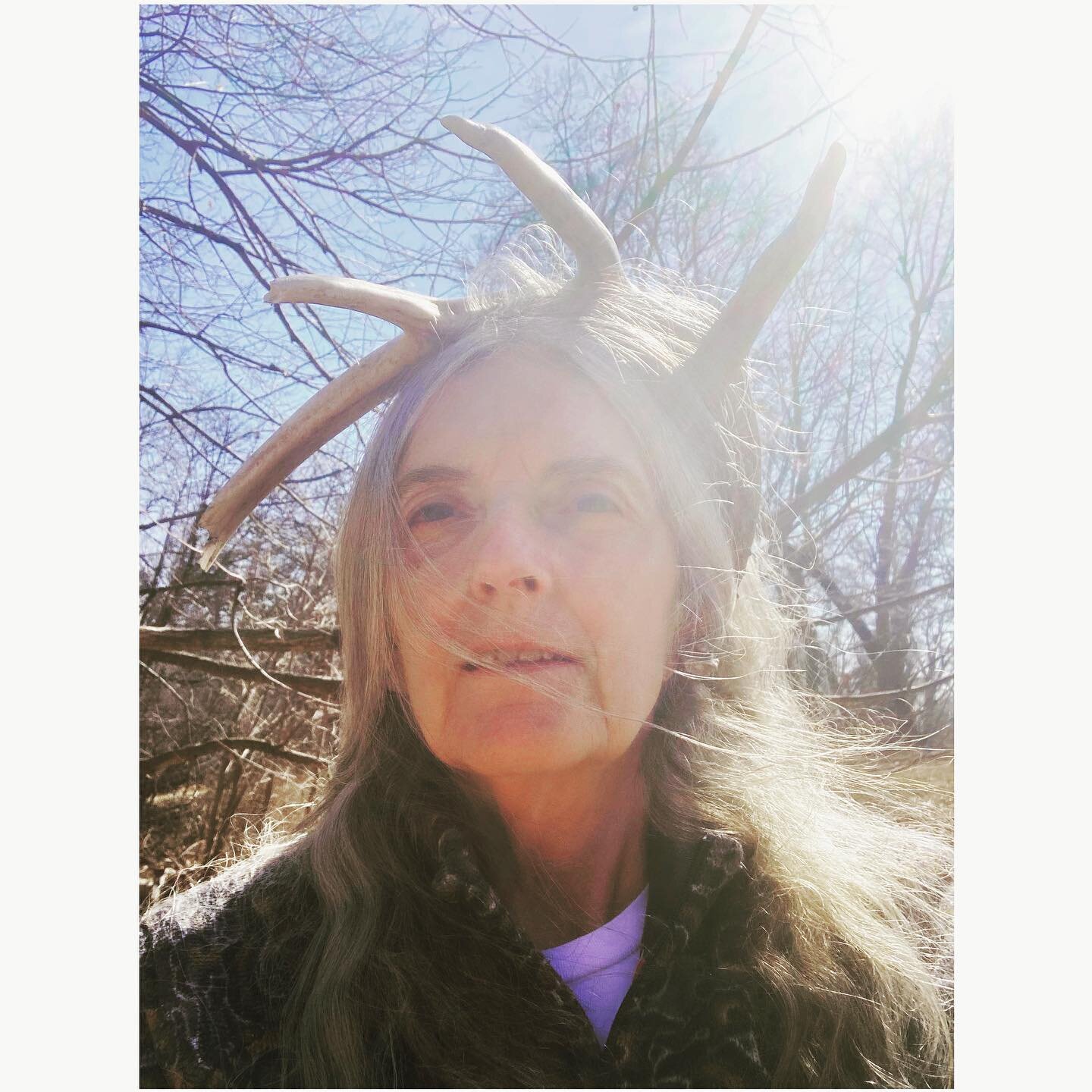 We talk every day. Today:

What are you doing?
Walking the woods. 
I hear rustling. You ok?
Laughter. 
Yes! I&rsquo;m just playing with these antlers I found. A half set, you know, one side?

An hour later my phone buzzes. It&rsquo;s this photo. My m