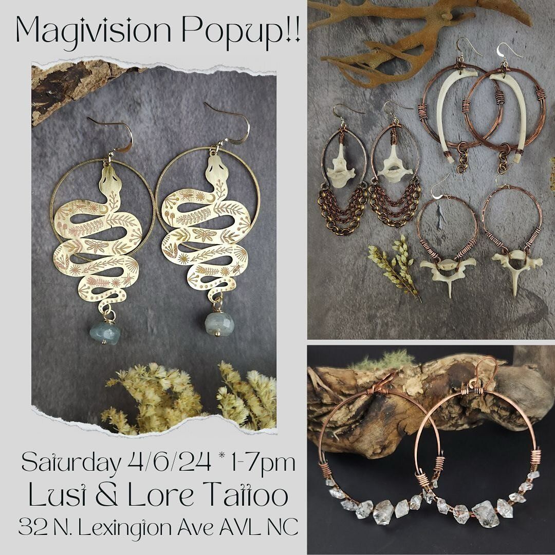 Super excited to be having @magivision in house for a one day pop up! 
Check out her page &amp; swing by the shop Saturday to grab some treasures 😍

#handmade #smallbatch #handmadejewelry #supportartists #ashevillenc
