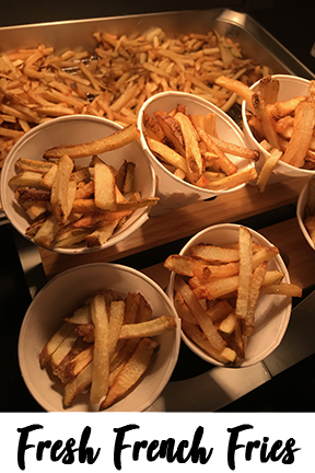 Our french fries are cut on-site at your event and fried right before your eyes. Displayed in cute little to-go cones for you to pick up fresh!