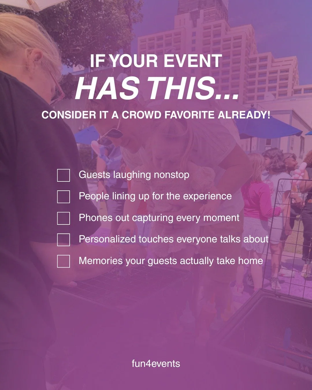 If your event has this&hellip; consider it a crowd favorite already 👀✨ ✔️ Guests laughing nonstop ✔️ People lining up for the experience ✔️ Phones out capturing every moment ✔️ Personalized touches everyone talks about ✔️ Memories your guests actual