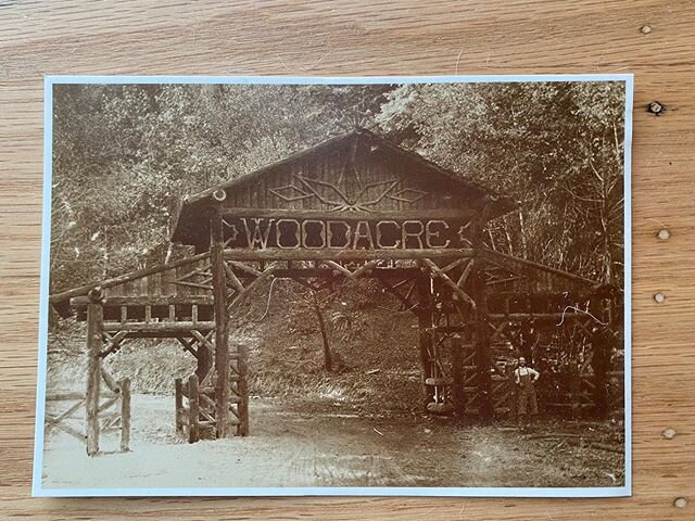 We made postcard reprints of this beautiful 1913 photo of the Woodacre arch for the @sgvccenter&rsquo;s Valley Art Day. The arch was built entirely of redwood branches and trunks cut in the construction of Redwood Drive in Woodacre. The historical so