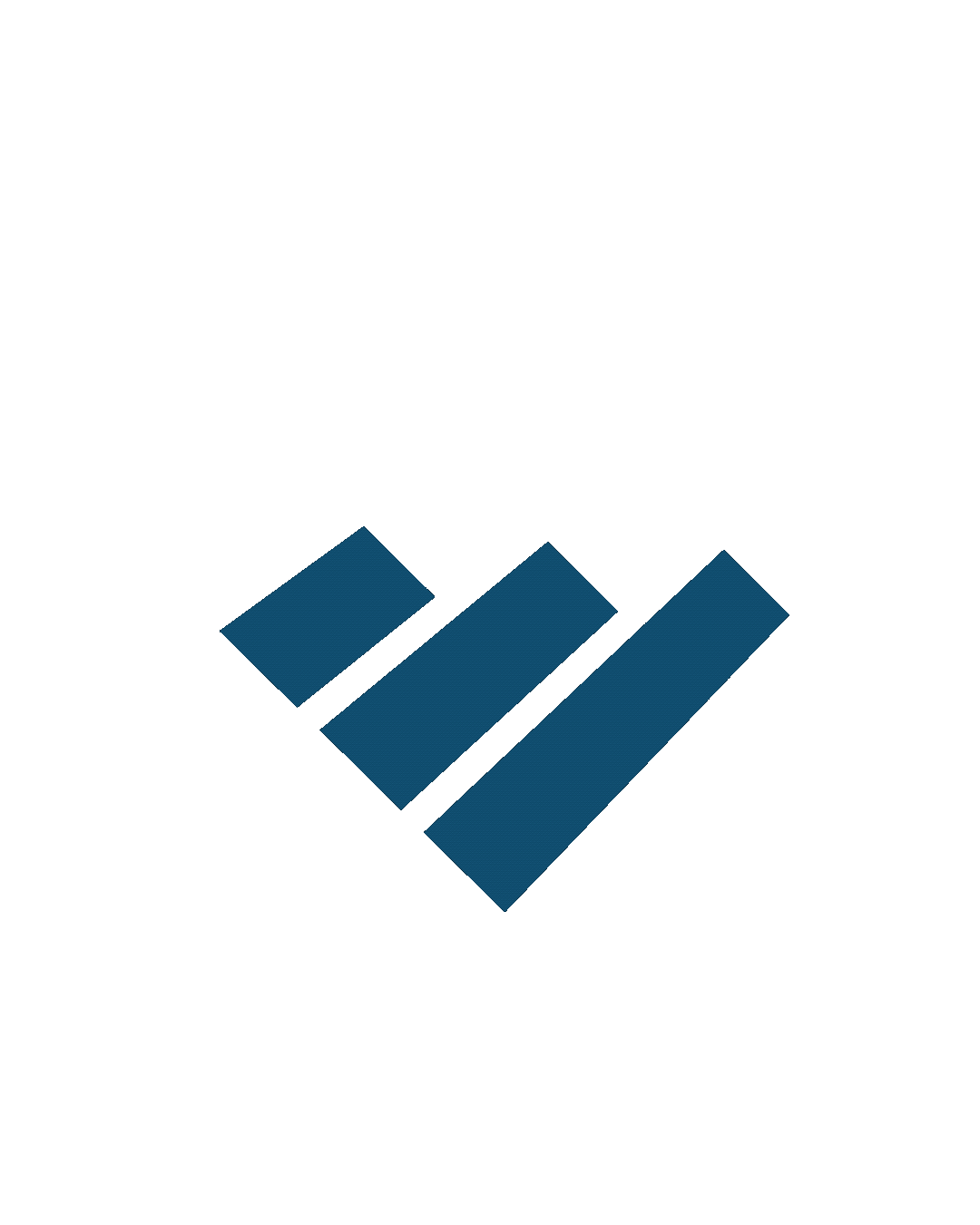 Blue background with a dark logo consisting of three diagonally aligned rectangles and a small square on the upper left side.