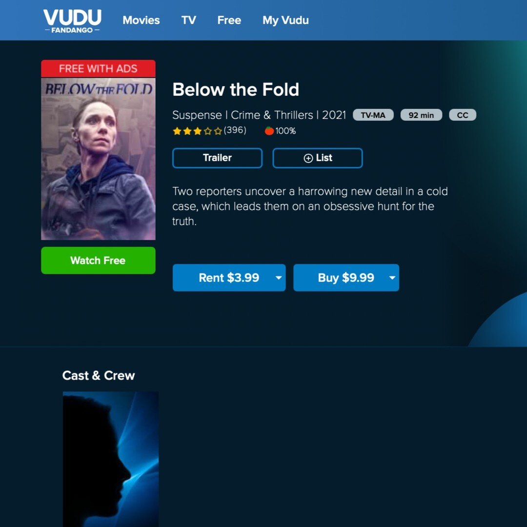 Some exciting news! Our film is available to stream FOR FREE (with ads) on Vudu!

Link in our bio.

#belowthefoldmovie