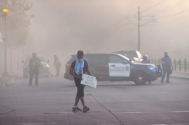 Protests continued Thursday May 28, 2020 on University Avenue West in Saint Paul, Minnesota as buildings burned after the death of George Floyd while in Minneapolis Police custody. The incident led to local, national, and international protests as we