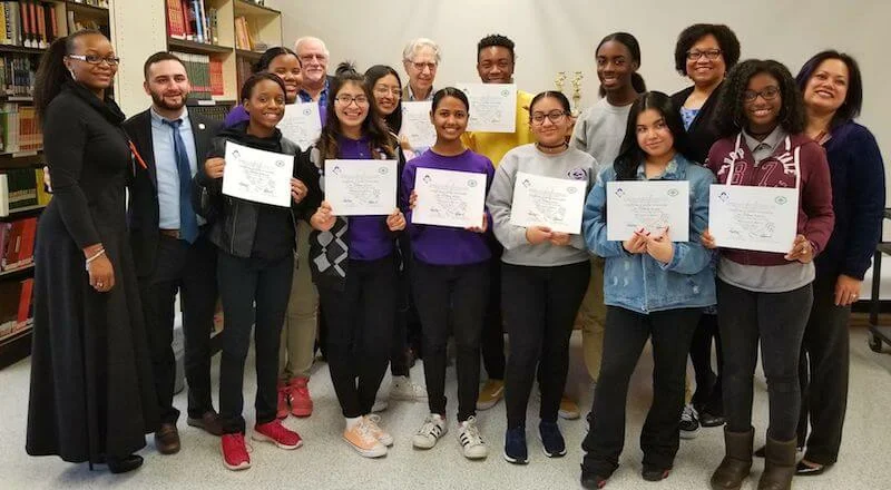 Rosa Parks Arts High School students with Certificates of Global Citizenship