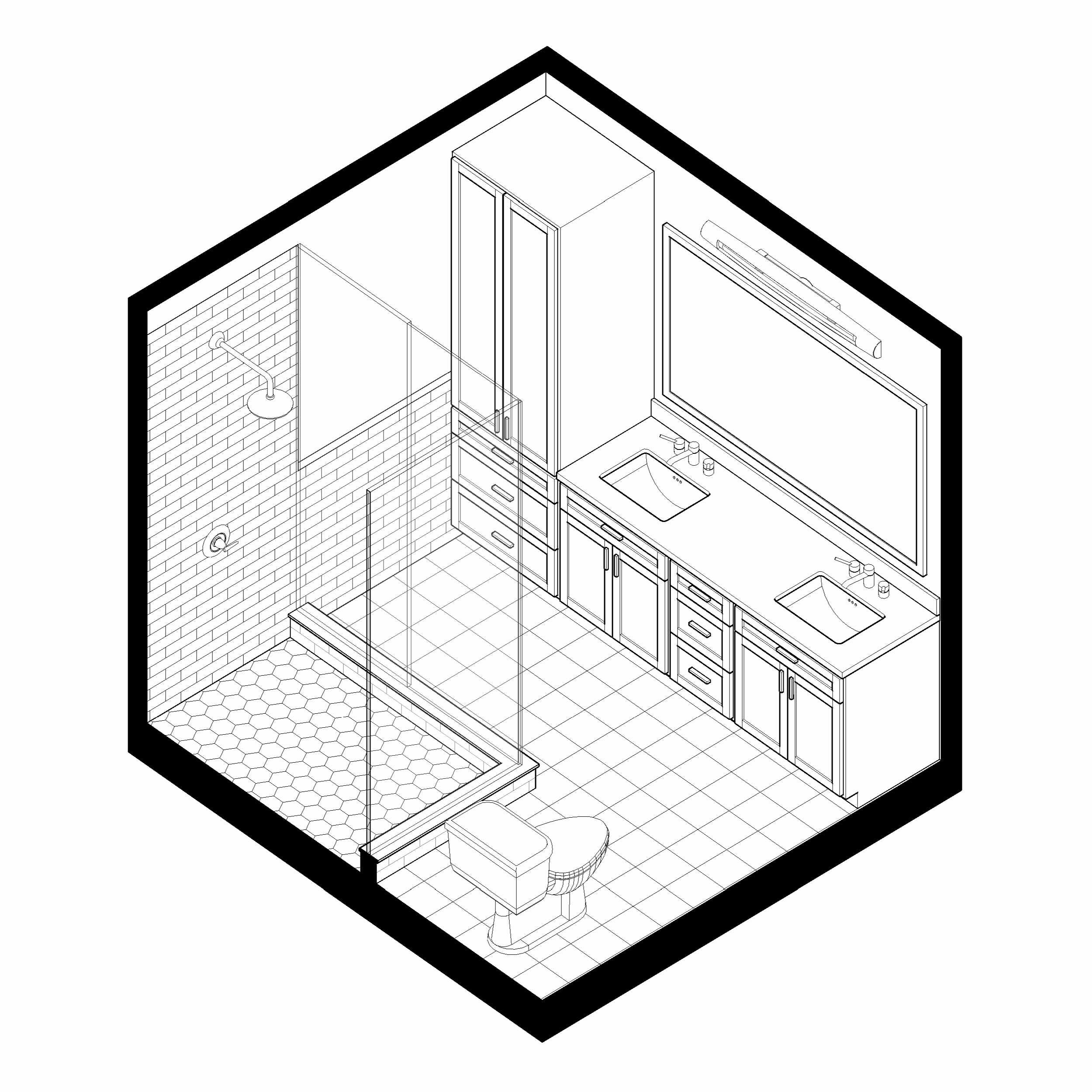 Revit 3D isometric section bathroom view