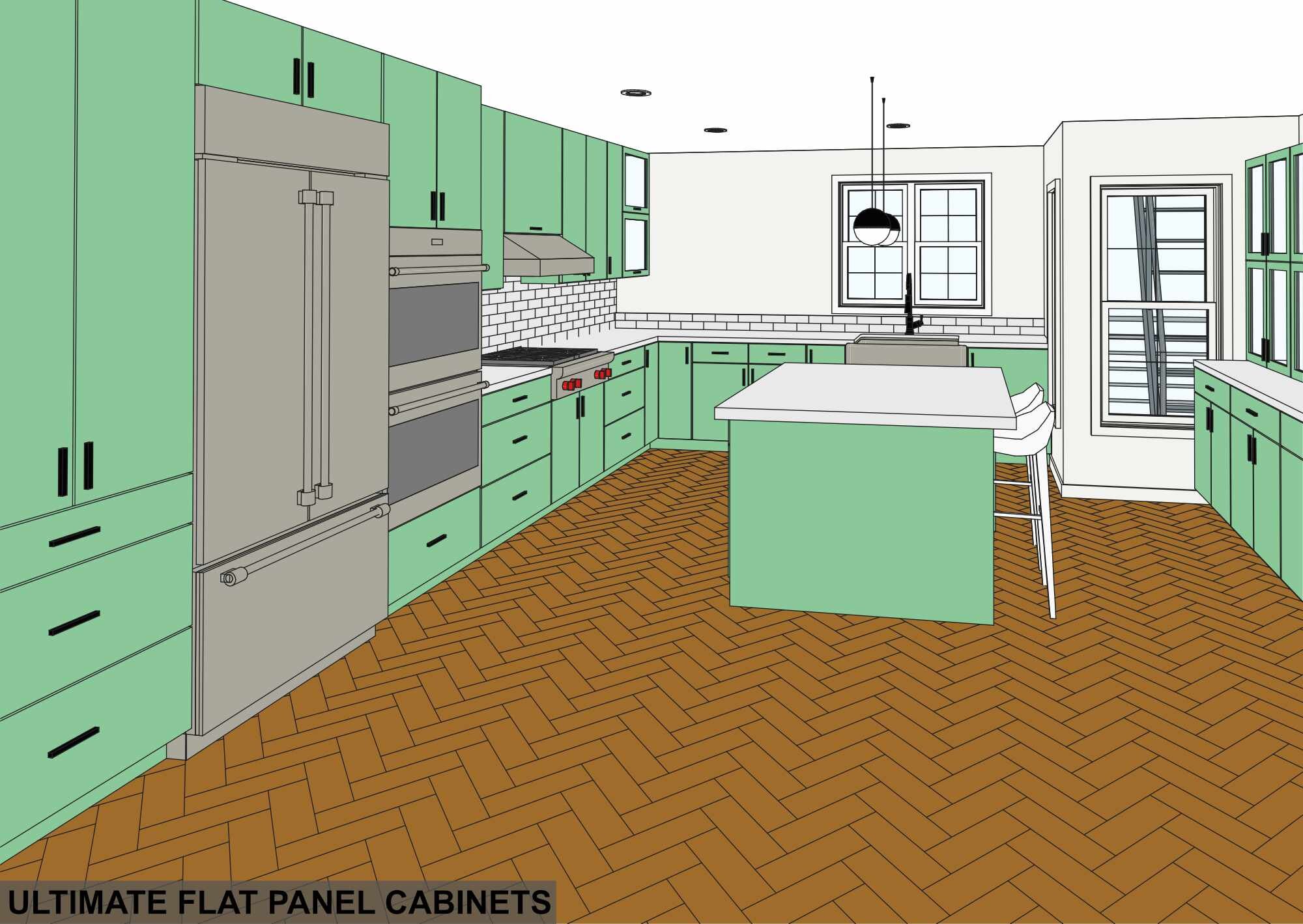 Revit family cabinet flat panel kitchen layout 3d options